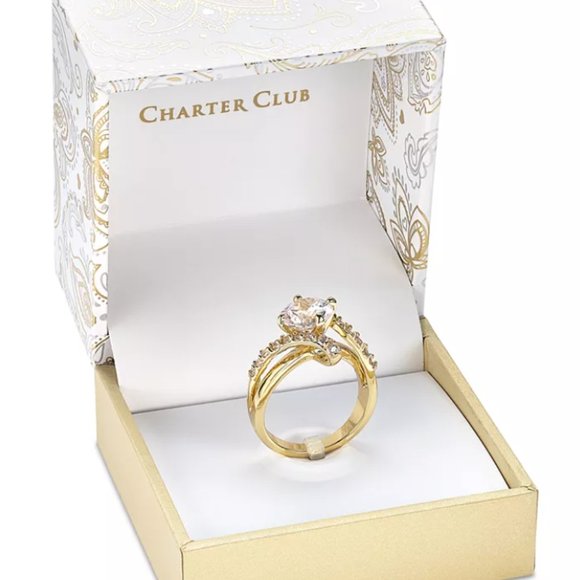 Charter Club Gold Plate Crystal Bypass Ring Size 7 - Picture 3 of 3